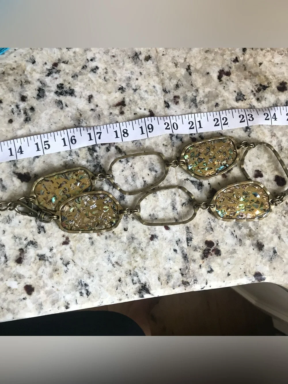 Chicos Iridescent Metal Boho Hippie Peasant Chain Belt Burnished Gold Chico’s